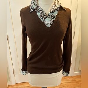 Tory Burch sweater with removable shirt facing and sleeves.